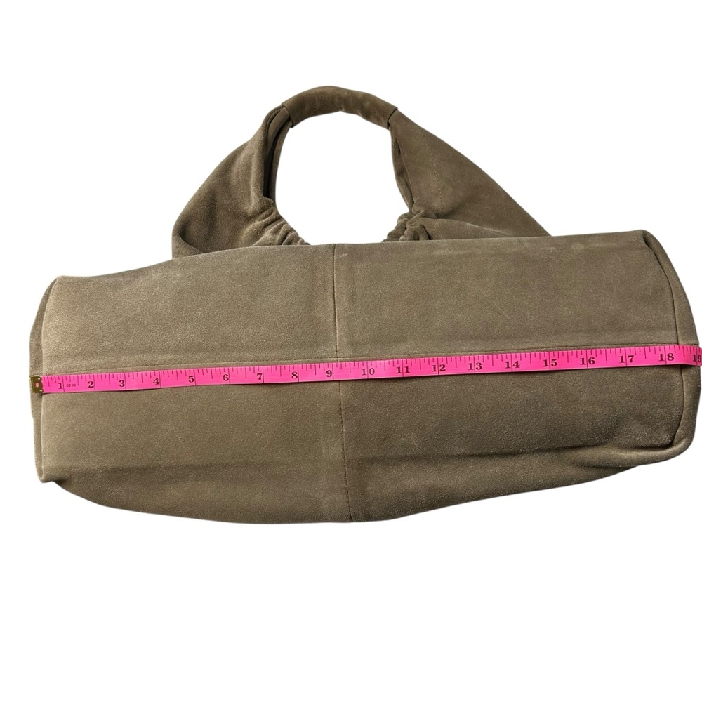 Closed Golden Wood Suede Hobo Bag Slouchy Minimalist Luxury Shoulder Bag - Picture 14 of 16